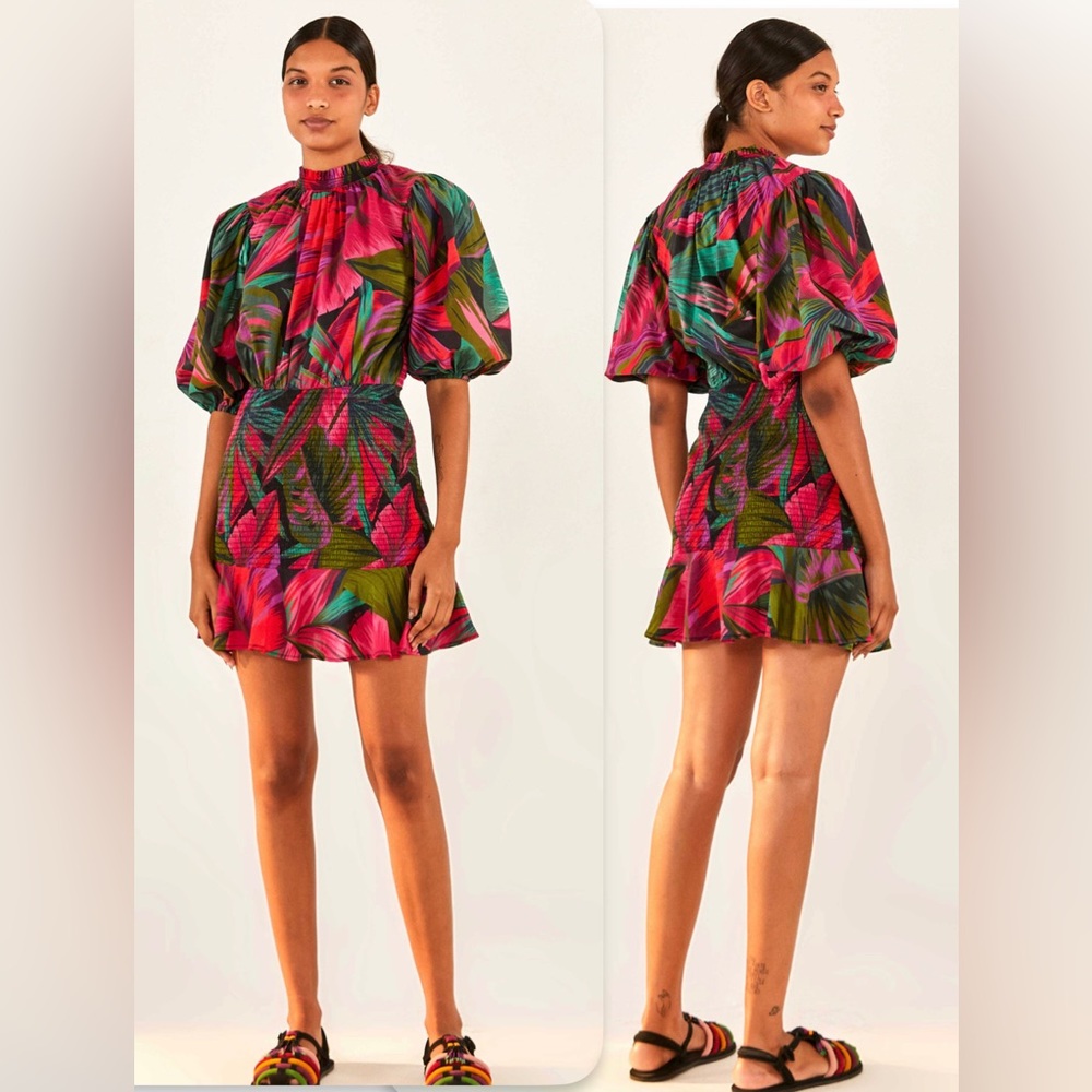 🌺Farm Rio Midnight Leaves Mini Dress